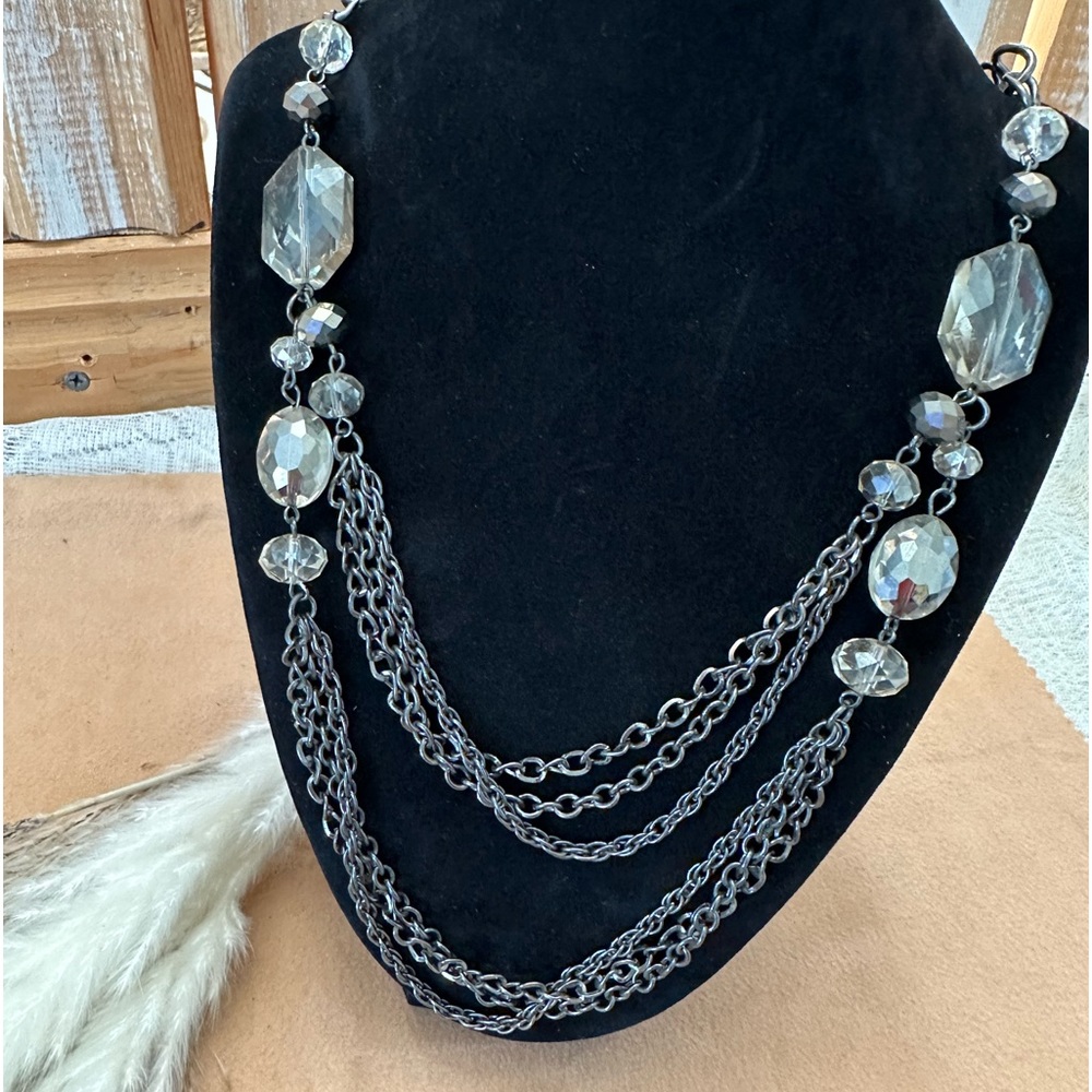 Vintage Gun Metal and Smoky Beaded Necklace